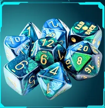 Lab Dice Gemini RPG-Würfelset - Green-Teal/Gold - 7 Würfel + Bonuswürfel
