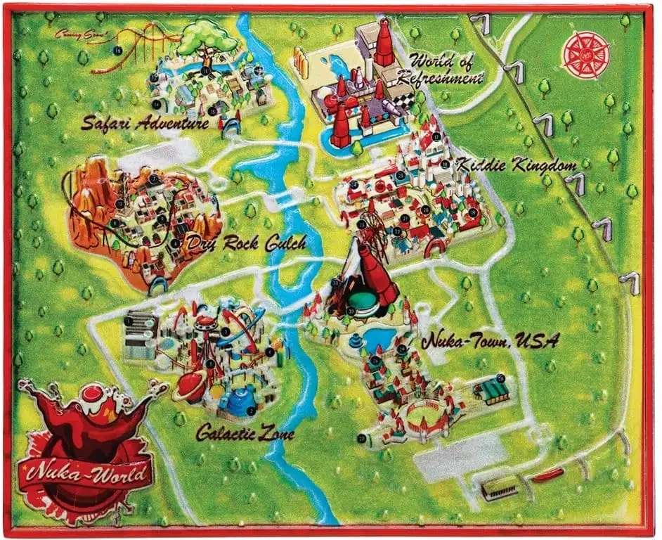 Fallout Replik Metal Map Nuka-World - Limited Edition - 16 x 13 cm