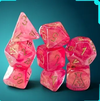 Lab Dice Shimmer RPG-Würfelset - Ignis/Gold - 7 Würfel + Bonuswürfel