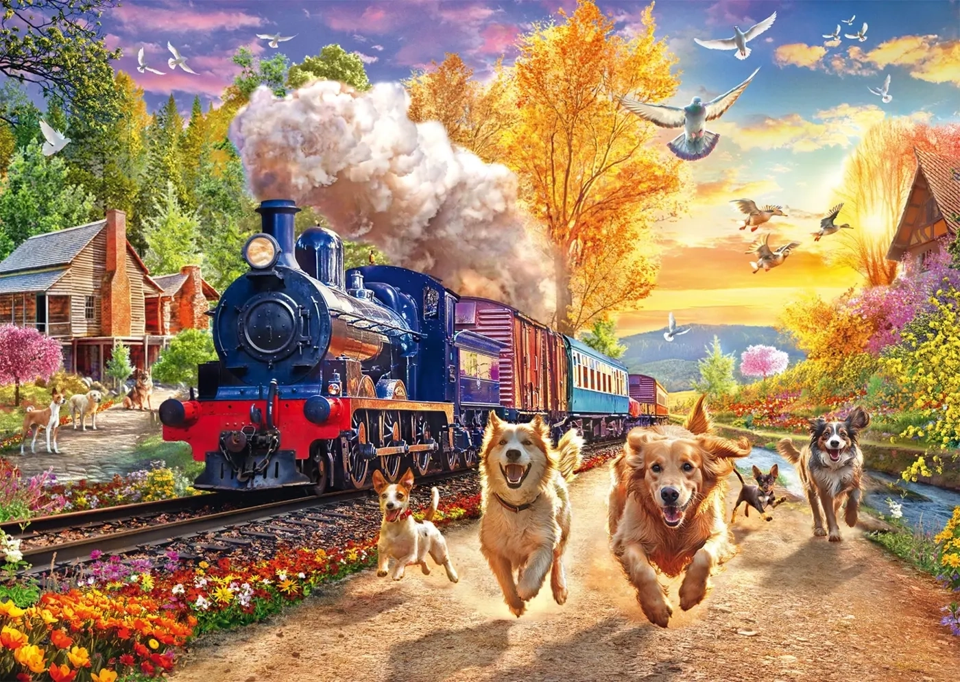 Hunderennen mit Dampflok
