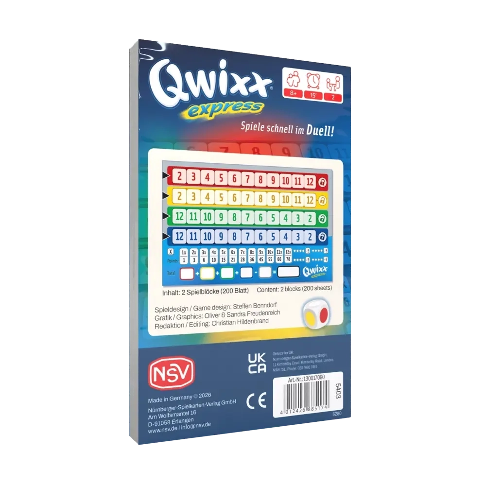 Qwixx Express - Ersatzblöcke - 2 x 100 Doppelseiten - DE