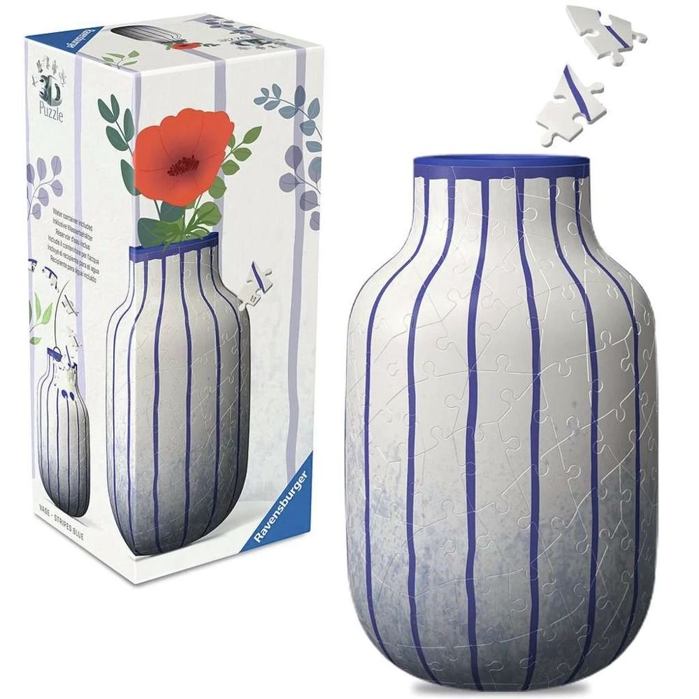 3D Puzzle Vase - Stripes Blue
