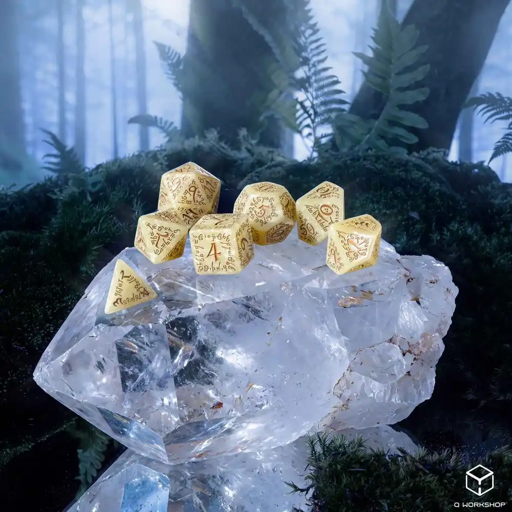 Elvish Jumbo-Würfelset - Schimmernd Beige & Kupfer - 7 Würfel