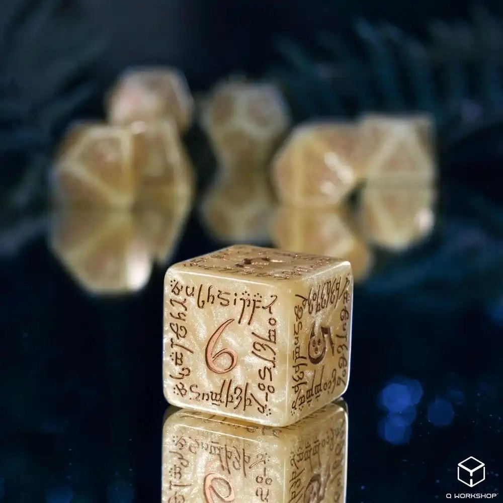 Elvish Jumbo-Würfelset - Schimmernd Beige & Kupfer - 7 Würfel