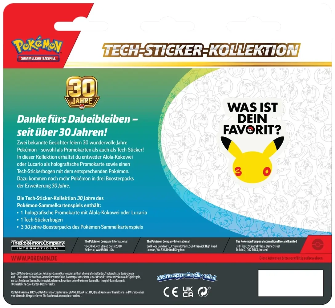 Pokémon: 30th Celebration Tech Sticker Collection Alola-Kokowei - DE