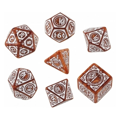 Steampunk Clockwork Caramel & White Dice Set (7)