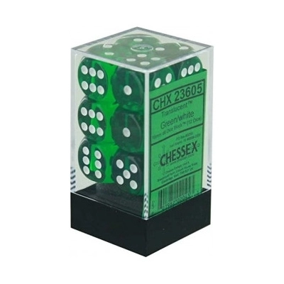 Translucent 16mm d6 Green/white Dice Block (12 dice)