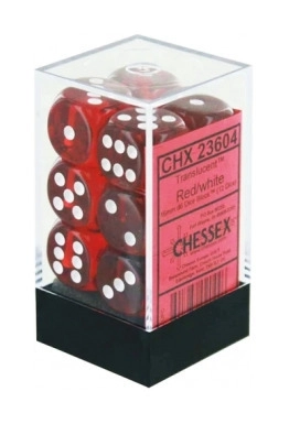 Translucent 16mm d6 Red/white Dice Block (12 dice)