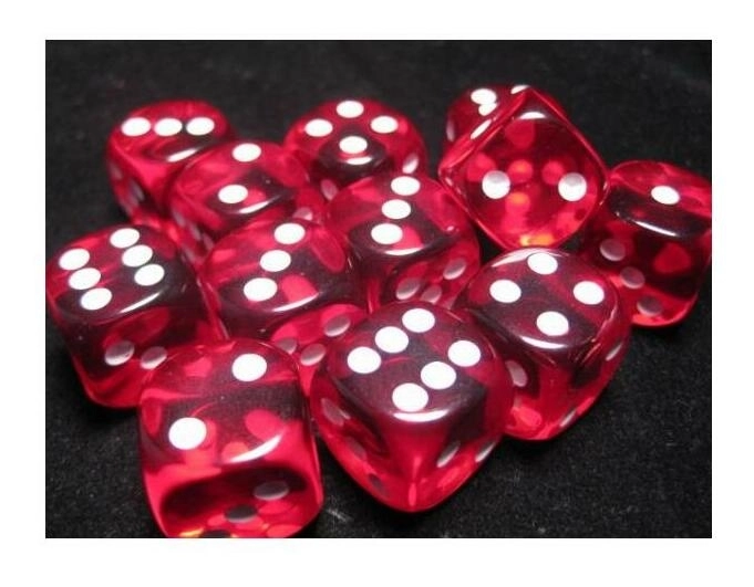 Translucent 16mm d6 Red/white Dice Block (12 dice)