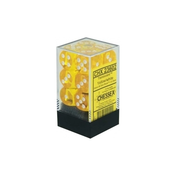 Translucent 16mm d6 Yellow/white Dice Block (12 dice)