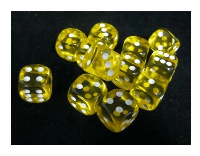 Translucent 16mm d6 Yellow/white Dice Block (12 dice)