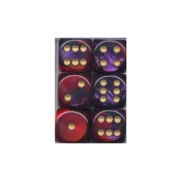 Dice Sets Purple-Red/Gold Gemini 16mm d6 (12)