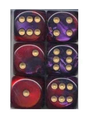 Dice Sets Purple-Red/Gold Gemini 16mm d6 (12)