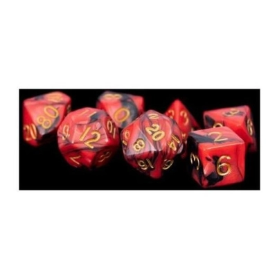 16mm Acrylic Dice Set Red/Black with Gold Numbers