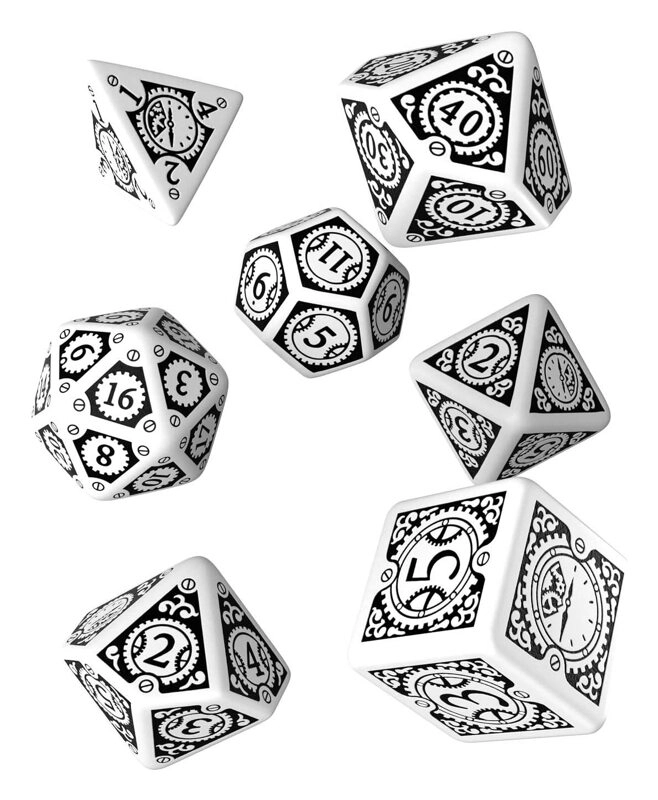 Steampunk Clockwork White & black Dice Set (7)