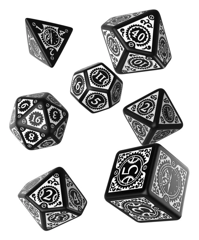 Steampunk Clockwork Black & white Dice Set (7)