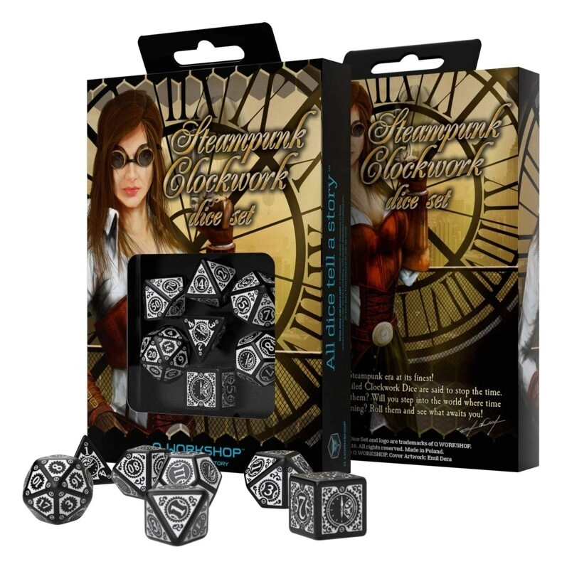 Steampunk Clockwork Black & white Dice Set (7)