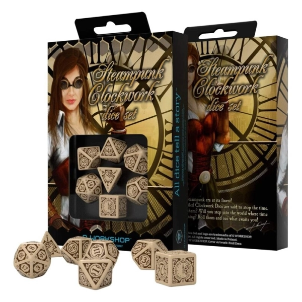 Steampunk Clockwork Beige & brown Dice Set (7)