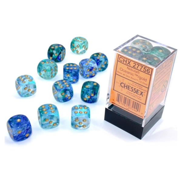 Nebula 16mm d6 Oceanic/gold Luminary Dice Block (12 dice)