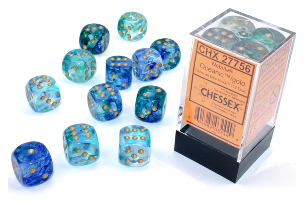 Nebula 16mm d6 Oceanic/gold Luminary Dice Block (12 dice)