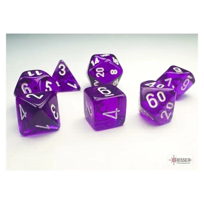 Chessex Translucent Mini-Polyhedral Purple/white 7-Die Set