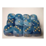 16mm d6 with pips Dice Blocks (12 Dice) - Phantom Teal w/gold