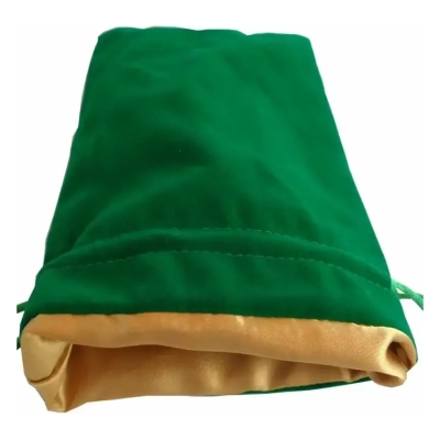 Green Velvet Dice Bag with Gold Satin Lining 20 x 15cm
