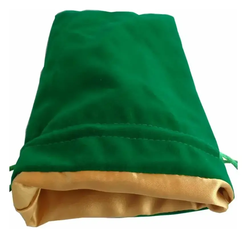 Green Velvet Dice Bag with Gold Satin Lining 20 x 15cm