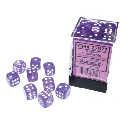 Borealis 12mm d6 Purple/white Luminary Dice Block (36 dice)