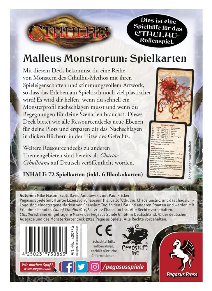 Cthulhu: Malleus Monstrorum Spielkarten