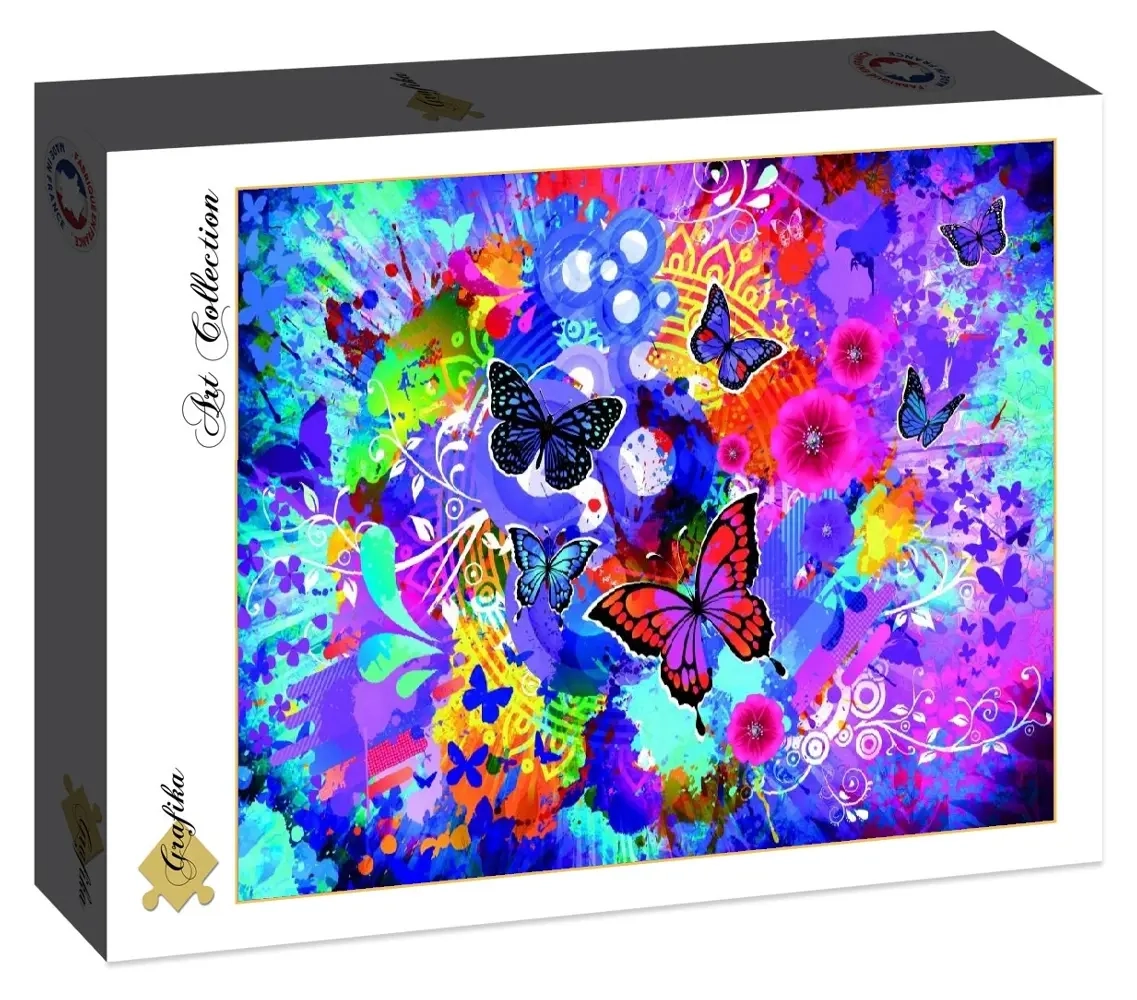 Bunte Blumen und Schmetterlinge