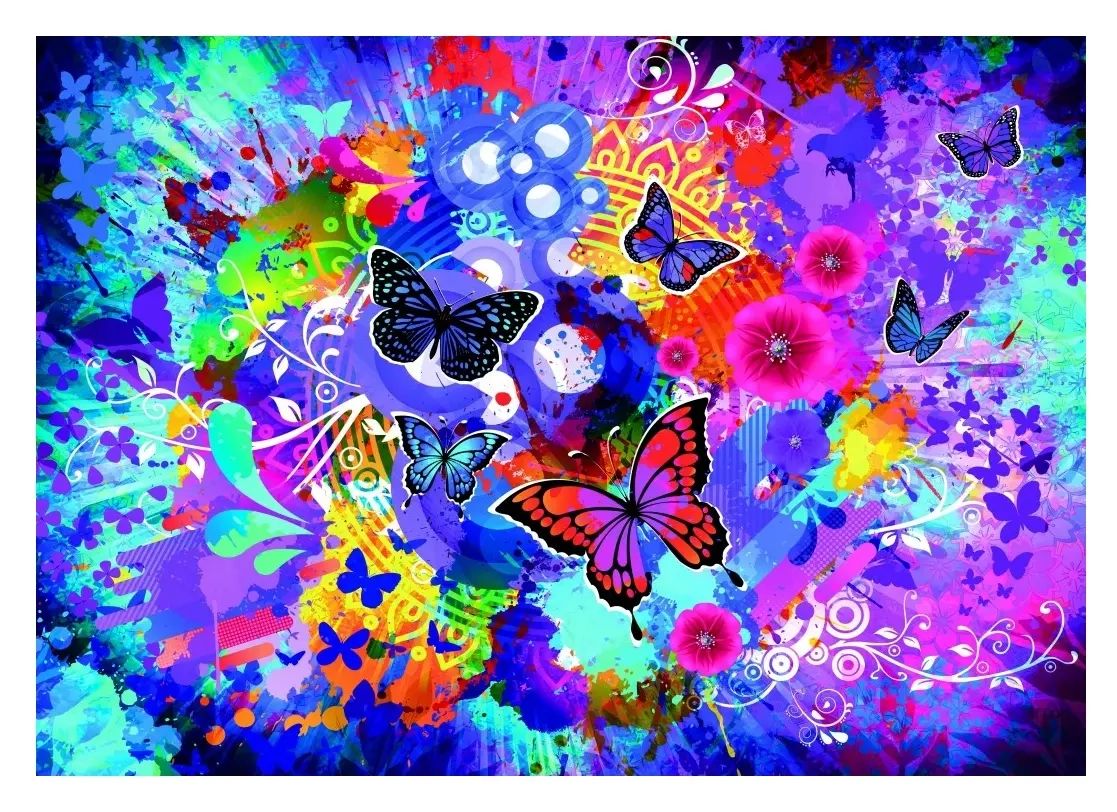 Bunte Blumen und Schmetterlinge