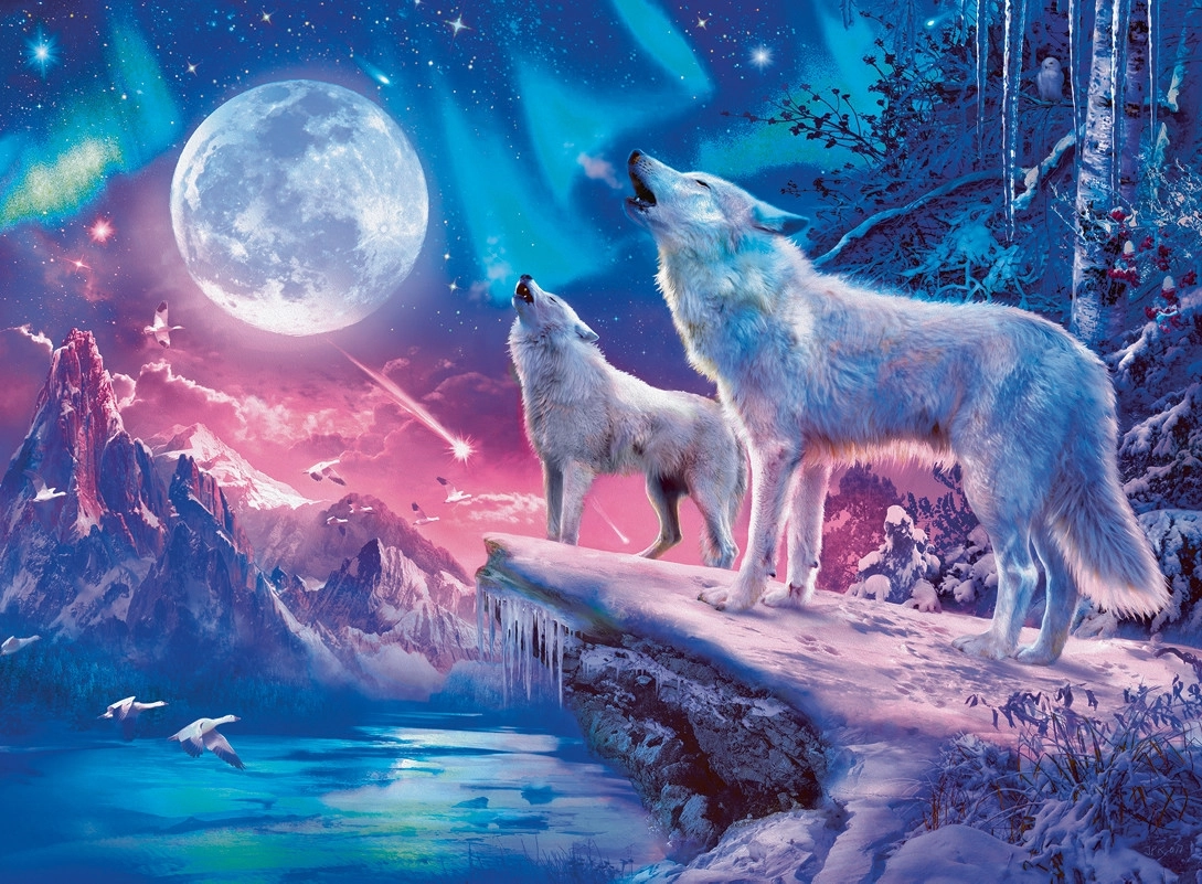 Wolf im Nordlicht