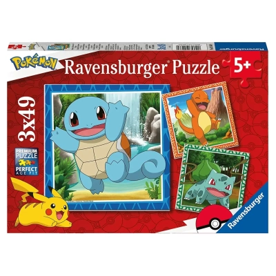 Pokémon: Glumanda, Bisasam und Schiggy 3x 49 Teile Puzzle