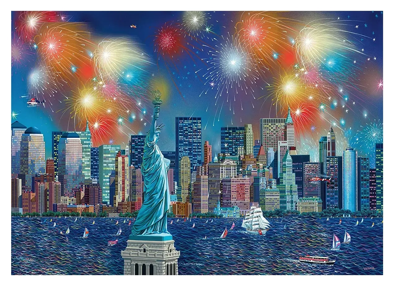Freiheitsstatue mit Feuerwerk