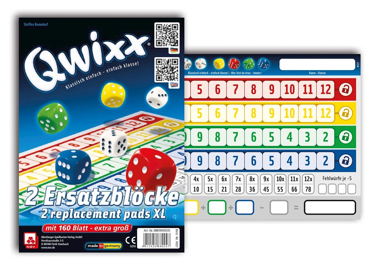 Qwixx XL - Zusatzblöcke 2x80 Blatt